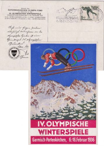 DR - IV. Olympische Winterspiele Garmisch-Partenkirchen farb. Sonderkarte 1936
