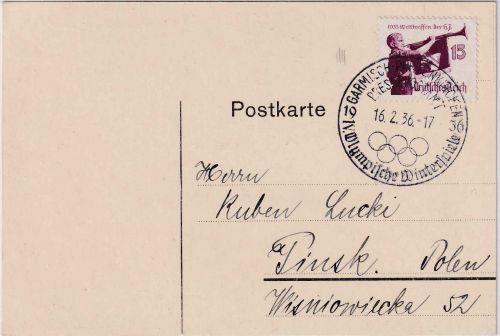 DR - Garmisch-Partenkirchen Presse-Postamt IV. Olympische Winterspiele SST 1936