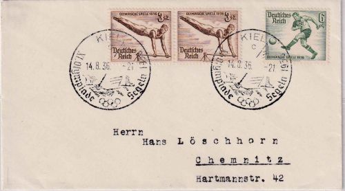 DR - 2x3+6 Pfg. Olympia 1936 SST Kiel Segeln Brief n. Cjhemnitz