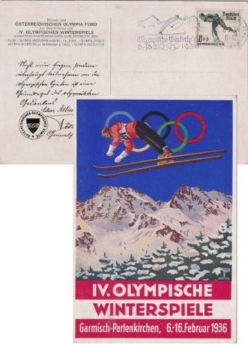 DR - IV. Olympische Winterspiele Garmisch-Partenkirchen farb. Sonderkarte 1936