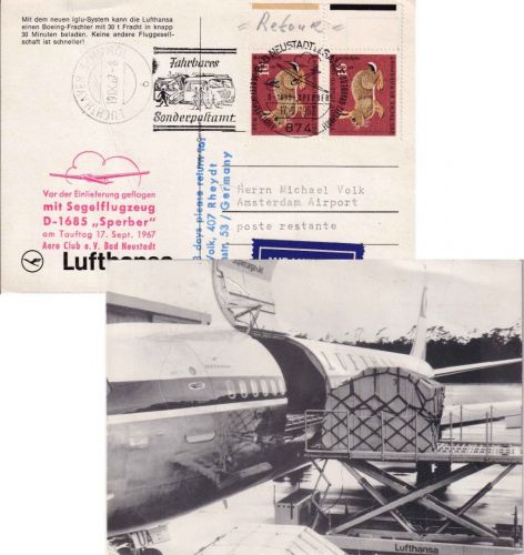 BRD - Bad Neustadt a/S. 1967 SST/Fahrbares Postamt Segelflugpost n. HOLLAND