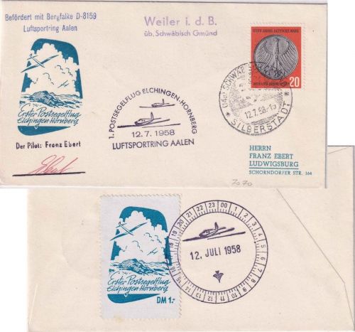 BRD - Weiler i.d.B. ü. Schwäbisch Gmünd Landpost-L2 Segelflugpost 1958