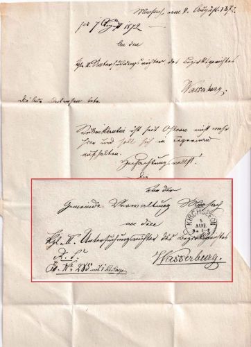 Bayern - Kirchseeon 5. AUG 71 (20b) K1 Dienstbrief n. Wasserburg - mit Inhalt