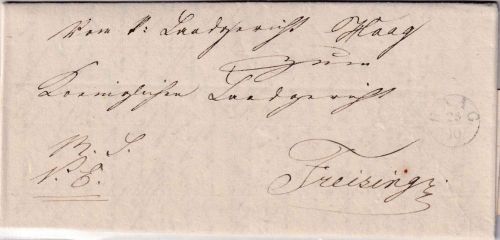 Bayern - Haag Fingerhut-K1 Dienstbrief n. Freising 1841