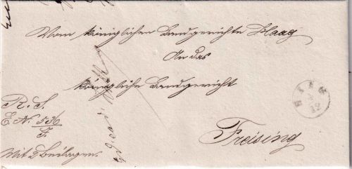 Bayern - Haag Fingerhut-K1 Dienstbrief "mit 2 Beilagen" n. Freising 1846
