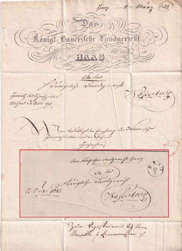 Bayern - Haag Fingerhut-K1 Dienstbrief (Inhalt/Briefkopf !) n. Wasserburg 1839