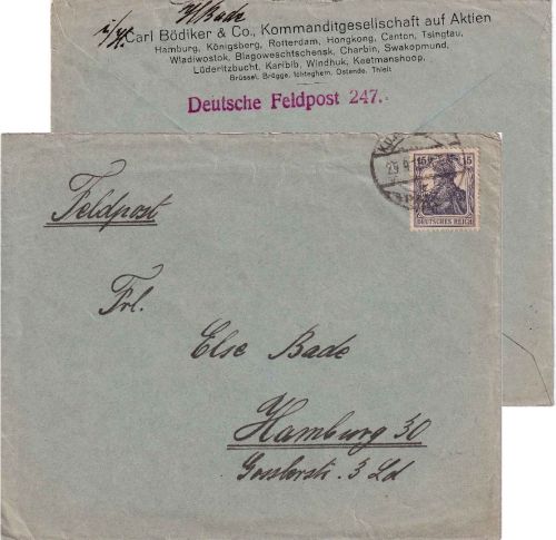 Et. West - 15 Pfg. Germania Feldpostbrief Fa. Bödiker & Co. - Hamburg 25.9.18