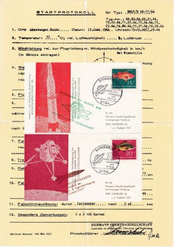 BRD - Sahlenburg HOG Raketenversuche 13.+14. Versuchsreihe + Protokoll 1964