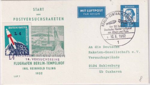Berlin - 15 Pfg. Privatganzsache + Vigntte Postversuchsrakete 18. VR 1962