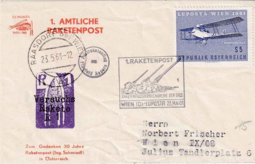 Österreich - Raasdorf 1961 1. Amtliche Raketenpost Luposta Flugfeld Aspern