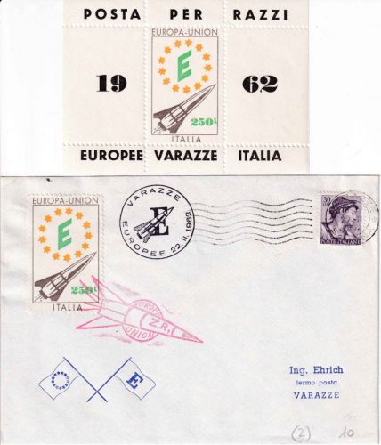 Italien - Varazze Europee 1962 Raketpost Brief + Vignettenblock