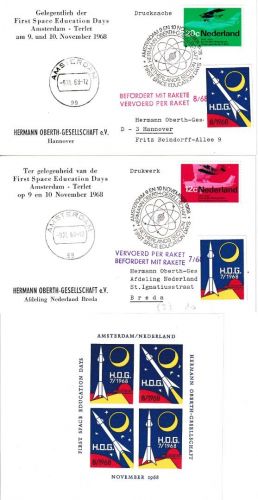 Niederlande - Amsterdam 1968 Raketenpost 7+8/62 HOG - 2 Belege + Vignettenblock