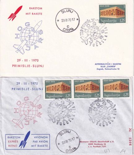 Jugoslawien - Primislje Slunj 1970 Raketenpost Karte+Brief (2 Belege)