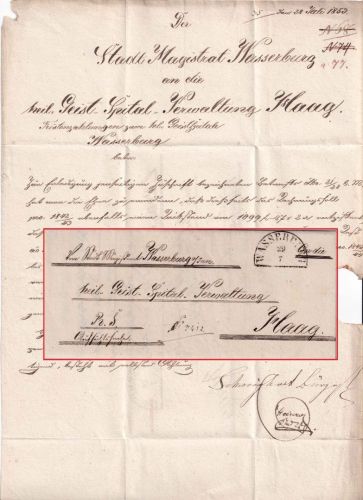 Bayern - Wasserburg 29/7 HKS Dienstbrief (Aufsichtssache) n. Haag 1853
