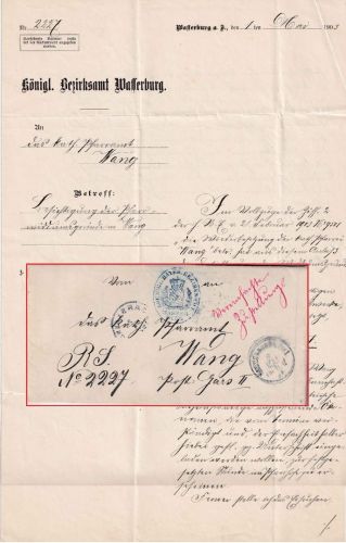 Bayern - Wasserburg a. Inn 1 2.MAI 03 Dienstbrief "vereinfachte Zustellung"