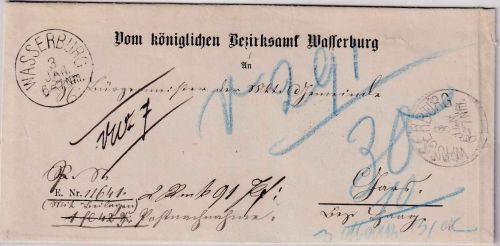 Bayern - Wasserburg 3. JAN 76 K1 Nachnahmebrief - mit Inhalt v. 28.12.75 !!