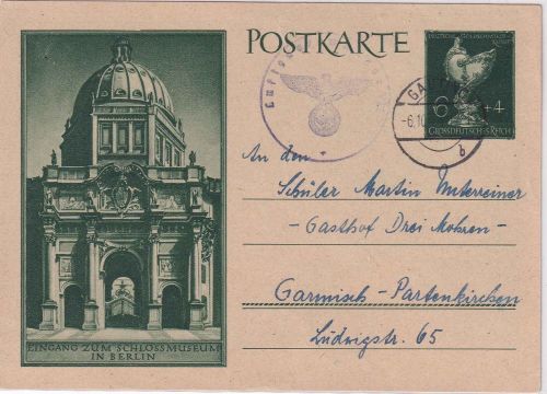 DR - 6 Pfg. Sonderganzsache Gauting (München) - Garmisch 6.10.44 - Text !!