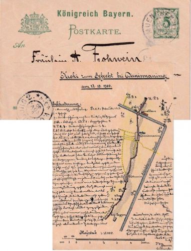 Bayern - 5 Pfg. Rauten Ganzsache handgez. Manöverkarte Dirnismaning 27.10.1900