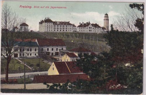 Bayern - Freising Blick a.d. Jägerkaserne farb. AK/Soldatenkarte 1912