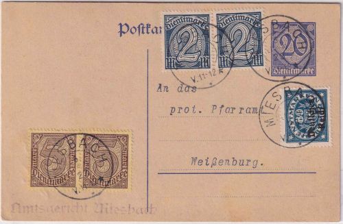 DR-Infla - 20 Pfg. Dienstganzsache+Zusatz Miesbach - Weißenburg 6. JAN 23