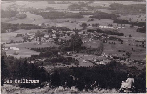 Bayern - Bad Heilbrunn Ortsansicht Vogelperspektive sw-Foto-AK ca. 1950
