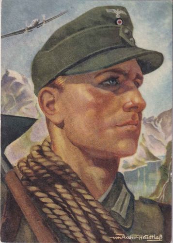 DR - Gebirgsjäger Portrait-Künstler-AK Axster-Heudtlaß Feldpost (02870) 17.1.42