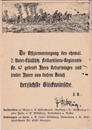 DR - 2. Unter-Elsässisch. Feldartillerie-Rgt. 2 Geburtstagskarte ca. 1935