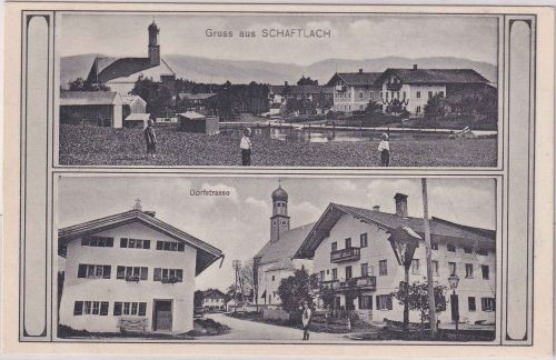 Bayern - Schaftlach Ortsansicht Dorfstraße sw-Mehrbild-AK ungelaufen ca. 1910