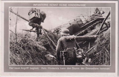 DR - Infanterie kennt keine Hindernisse sw-Foto-AK rs. div. Stempel ca. 1940