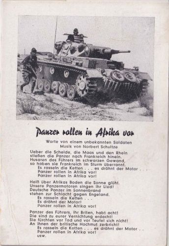 DR - Panzer rollen in Afrika vor... Lieder-AK mit Panzerabbildung ca. 1940