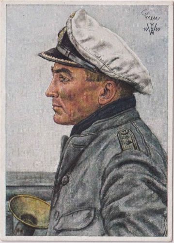 DR - Kapitänleutnant G. Prien farb. Portrait-AK (Willrich) ungelaufen 1939