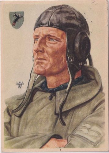 DR - Stuka-Flieger farb. Portrait-AK (Willrich) gelaufen/Feldpost Paderborn 1944