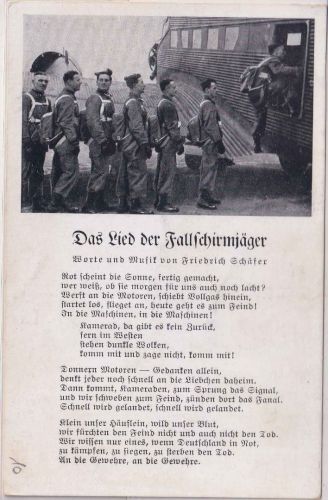 DR - Fallschirmjäger-Lied... Lieder-AK (Fallschirmjäger/Ju 52) gelaufen 1941