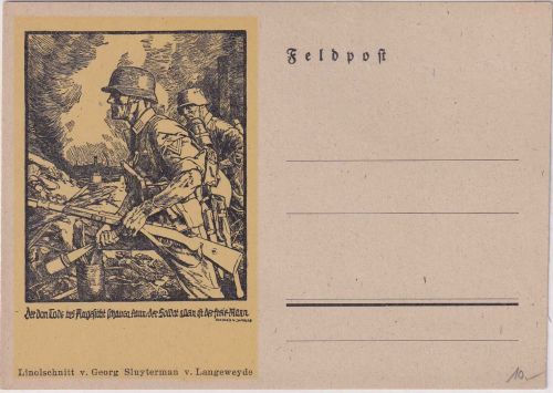 DR - Infanterie Linolschnitt-AK/Feldpostvordruck ungelaufen ca. 1940