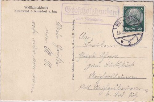 DR - Großholzhausen ü. Rosenheim Landpost-Ra2 Karte n. Reichersbeuern 1934