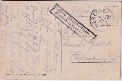 Bayern - Übersee 1915 Ra2 "Aus militärischen Gründen verzögert" Feldpostkarte