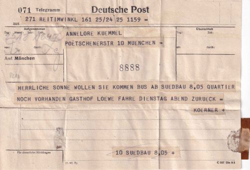 Bizone - Reit im Winkl Telegramm n. München24.12.48