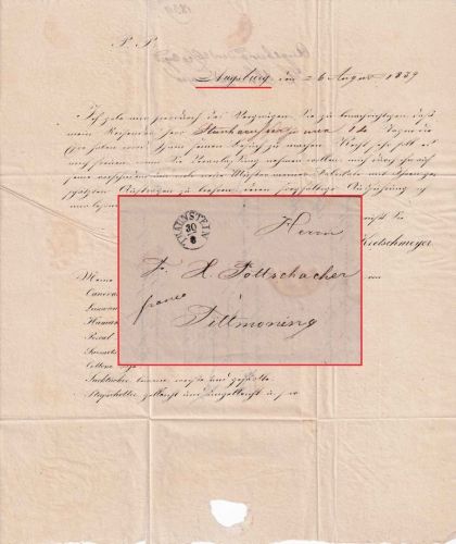 Bayern - Traunstein 30/8 Fingerhut-K1 Vertreteravis (Augsburg !) 1839