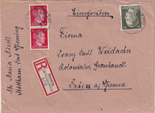DR - Chieming ü. Traunstein Poststelle I Einschreibebrief n. Prien 1943
