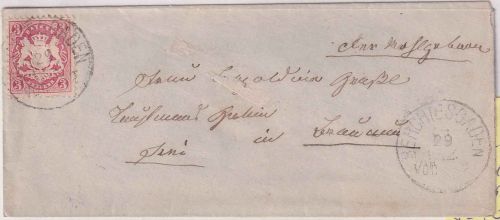 Bayern - 3 Kr. Wappen gez. Brief n. ÖSTERREICH K1 Berchtesgaden 29/12