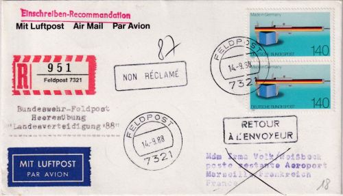 BRD - 2x140 Pfg. Made in Germany Lupo-Feldpost-R-Brief Feldpost 7321 14.9.88