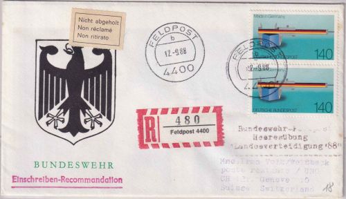BRD - 2x140 Pfg. Made in Germany Feldpost-Einschreibebrief Feldpost 4400 12.9.88