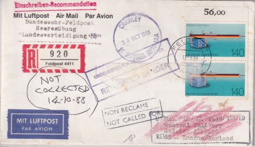 BRD - 2x140 Pfg. Made in Germany Lupo-Feldpost-R-Brief Feldpost 4411 12.9.88