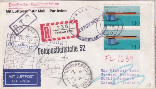 BRD - 2x140 Pfg. Made in Germany Lupo-Feldpost-R-Brief Feldpost 5200 12.9.88