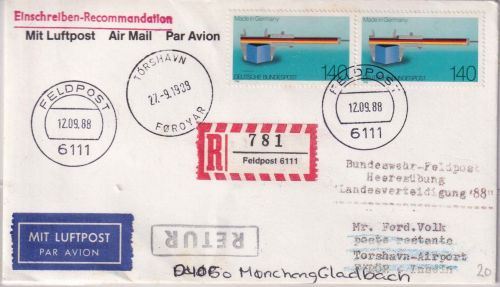 BRD - 2x140 Pfg. Made in Germany Feldpost-Einschreibebrief Feldpost 6111 12.9.88