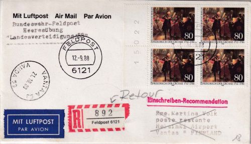 Berlin - 4x80 Pfg. Fr. d. Große Feldpost-Einschreibebrief Feldpost 6121 12.9.88