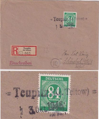 All.Bes. - Teupitz (Kr. Teltow) 3. OKT 1946 Orts-Notstempel Einschreibebrief