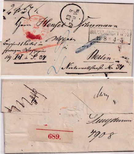 Preussen - Brandenburg a/H. 12/8 Ra2 Paketbegleitbrief n. Berlin 1857