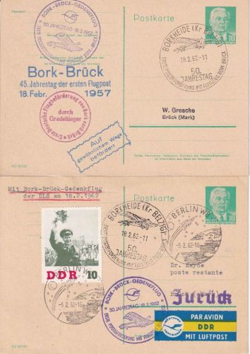 DDR - Bork-Brück-Gedenkflug 1962 1x Luftpost 1x Normal - 2 Ganzsachen