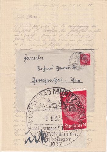 DR - Ostseebad Müritz Thüringer HJ-Ostseelager 1937 SST Brief n. Georgenthal